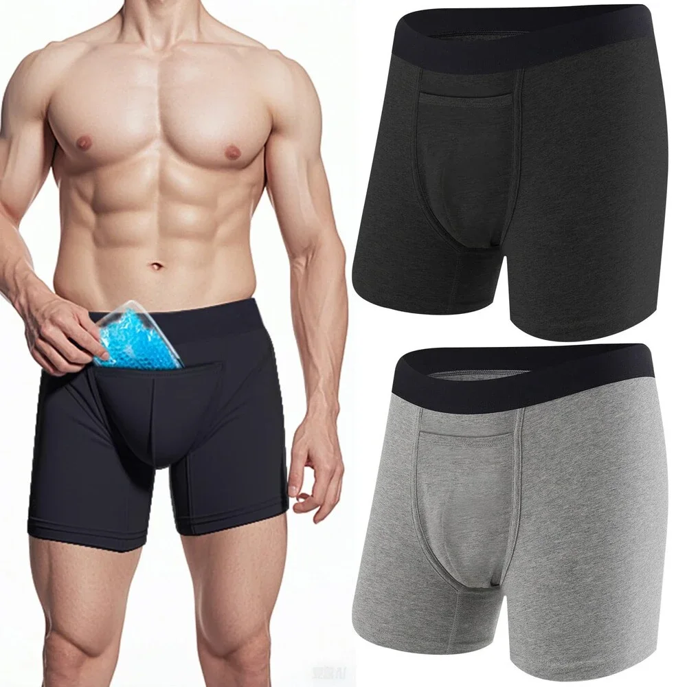 Janmercy Men's Black Gray 2 Pcs size Vasectomy Underwear Snug Boxer Briefs L